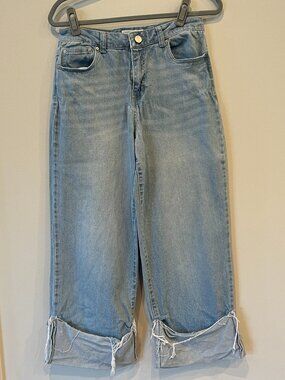 Ban-Jara Light Wash Distressed Wide Leg High Rise Jeans – Cuffed Hem – Size 11/2